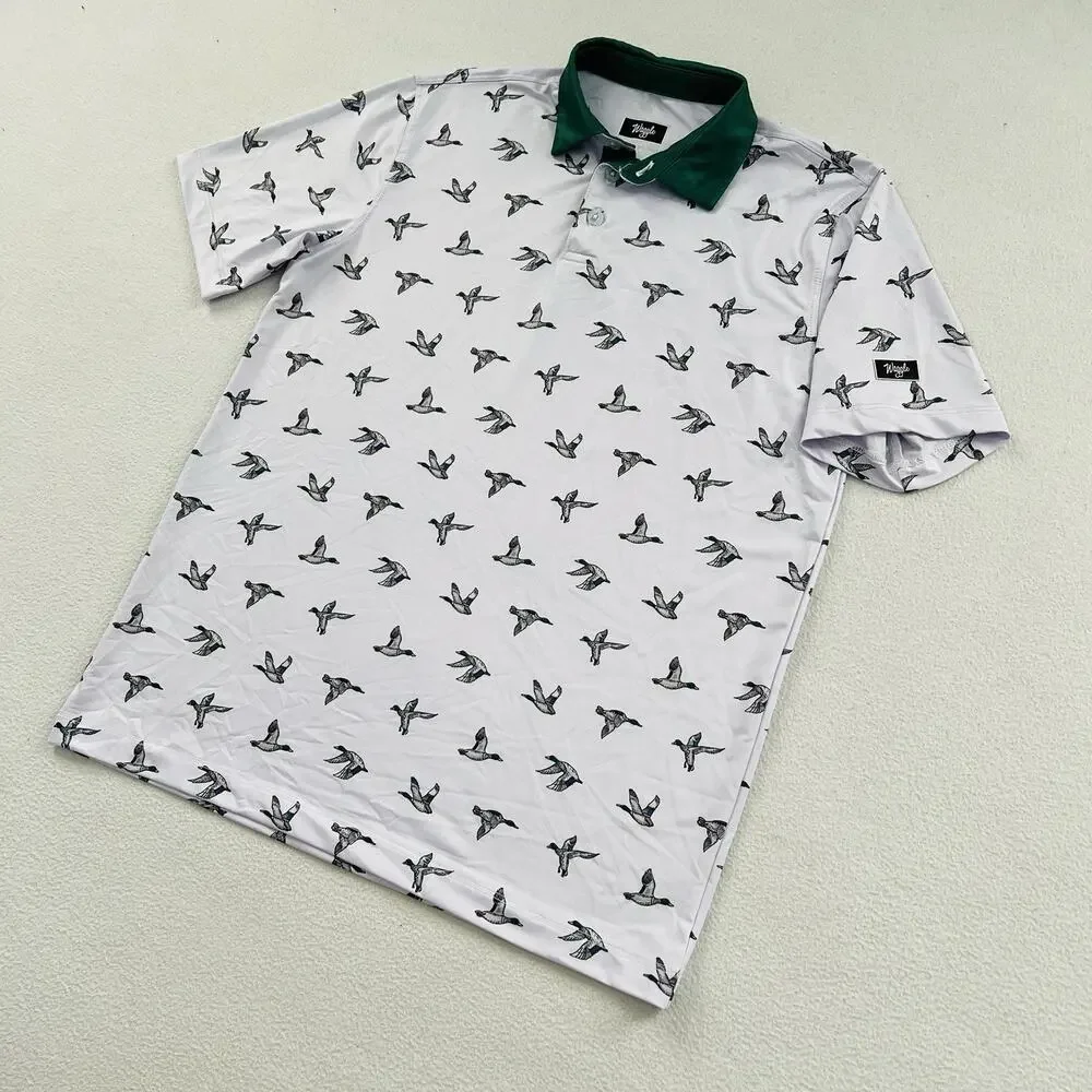 Waggle Boy Green Duck Mallard Print Performance Stretch Golf Polo Shirt Youth L